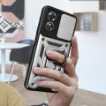 Phone Case OPPO A17 Back Cover Hard Armor Shockproof Camera Protection Handphone Casing for OPPO A17 Cover Cases Car Magnetic Navigation Holder Ring Cover.