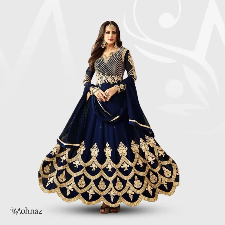 সেমী স্টিচড জর্জেট এমব্রয়ডারি লং ফ্লোর টাচ আনারকলি পার্টি ড্রেস -v8 ...