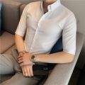 British Style Summer Solid Shirt Collections Men Clothing 2022 All Match Slim Fit Business Formal Wear Dress Blouse Homme Casual. 