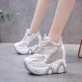 Girl 12.5cm/4.9 Height Chunky Sneakers Thick Bottom High Heels Breathable Mesh Wedge Shoes Woman Fashion Women ShoesDaddy shoes new all-match color matching thick-soled platform white shoes. 