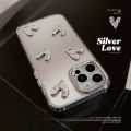 Sroof Case For iPhone 11 12 13 14 15 16 17 Pro Max Mirror silver pleated heart Shockproof Silicone Soft Phone Case Back Cover.