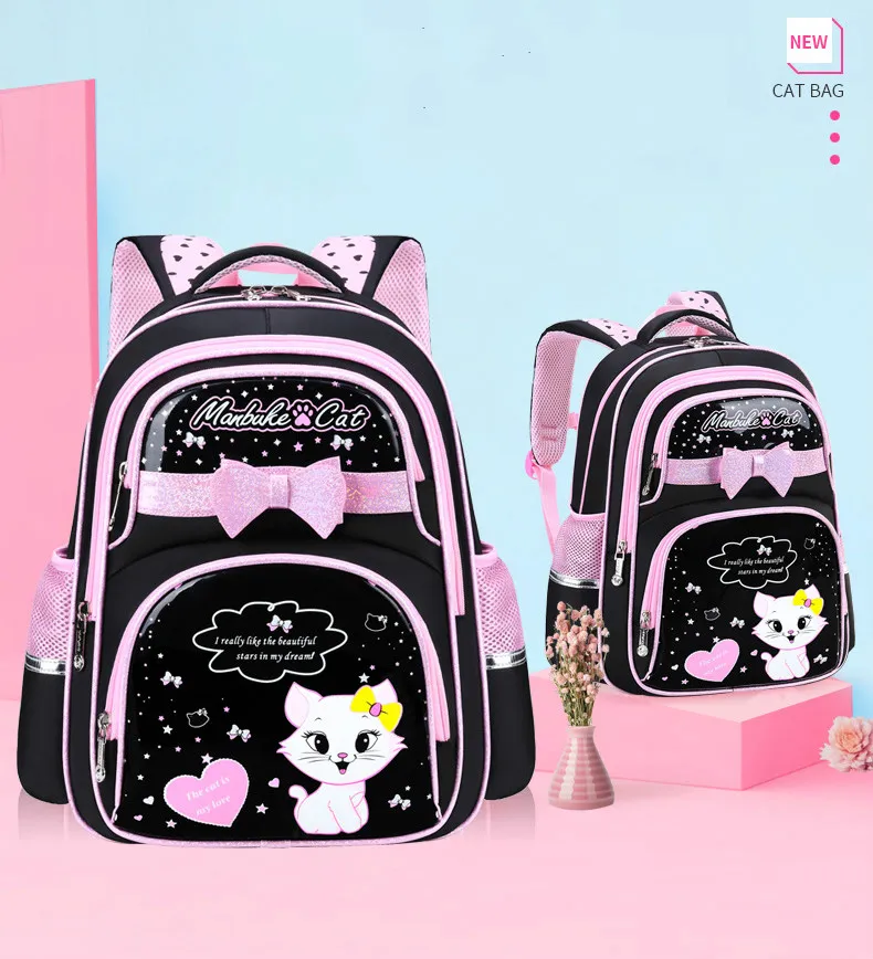 Waterproof School Bags For Girls Kids SchoolBag cat cartoon