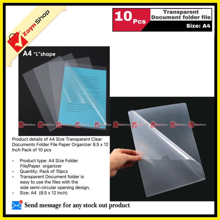 Documents Folder File Transparent Clear  A4 Size Paper Organizer 8.5 x 12 Inch Pack of 10 pcs