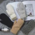 Winter Warm Knitted Plush Full Finger Gloves Solid Korean Women Imitation Rabbit Wool Gloves Warm White Soft Thick Fur Mittens.