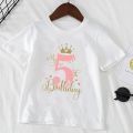 Kids T Shirt Birthday Numbers 1-10 Crown Shirt Summer Girls Birthday Tops White Short Sleeve Wild Tees Children Party Clothes. 