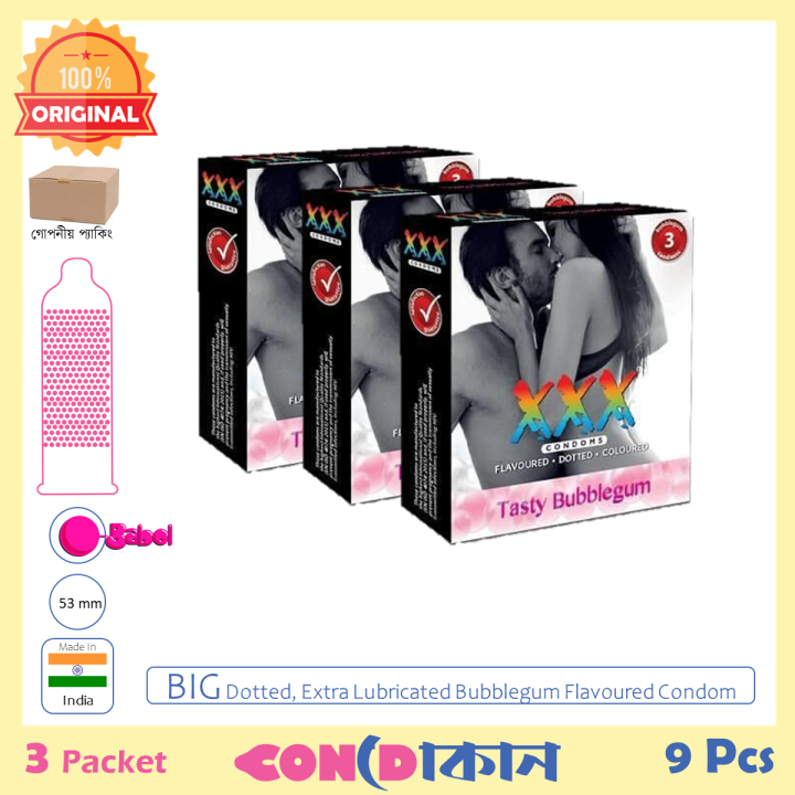 XXX Big Dotted Tasty Bubblegum Flavorured Condom 3 Pack (9 Pcs)