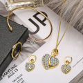 4pc Luxury Heart Diamond Pendant Necklace Bracelet Earring Ring Set for Women Jewelry Party.