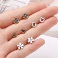 100pairs/set Acrylic Rhinestone Stud Earrings For Women Girls Gold Silver Geometric Flower Star Earring Jewelry Brinco.
