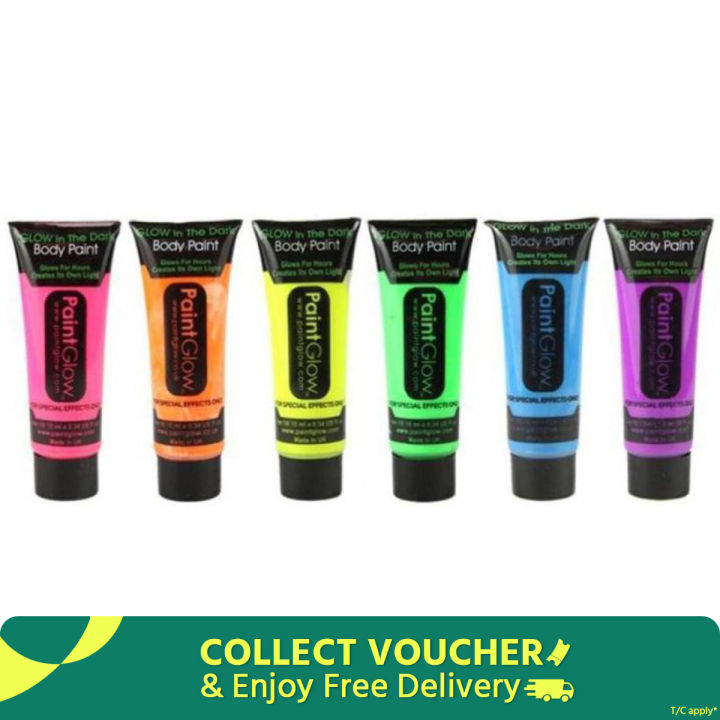Body Paint-Paint Glow Darkness UV Black Light Reactive Glow Face, Set of 6 tubes Neon Fluorescent, 25 ml each tube