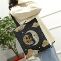 Retro Moon Art Tote Bag Women's Daily Casual Shopping Black One Shoulder Canvas Bag For Men Women ECO Groceries Bag With Zipper.