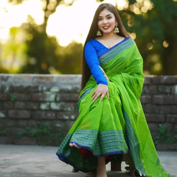 Brand Quality Special Light Green Colour Pure Cotton/Shuti Saree For Women