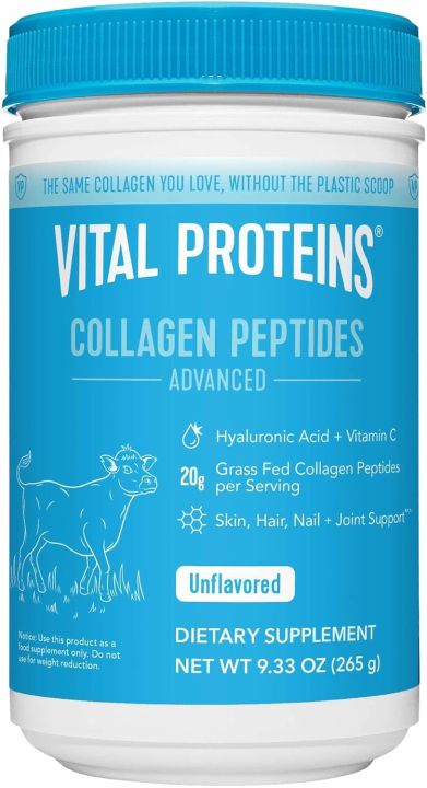 Vital Proteins Collagen Peptides Powder, with Hyaluronic Acid and Vitamin C, Unflavored, 9.33 Ounce