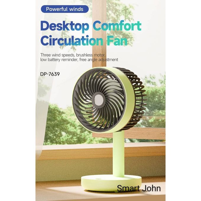 DURATION POWER DP-7639 Rechargeable 2400mAh Battery Three Speed Modes Up-Down Adjustable Desk Fan