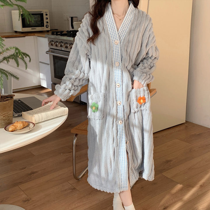 New%20Winter%20Soft%20Thick%20Warm%20Korean%20Floral%20Sleepwear%20Bath%20Robe%20Home%20Clothes%20Flannel%20Pajamas%20For%20Women%20Soft%20Long%20Sleeve%20Night%20Robe%20-%20Image%204