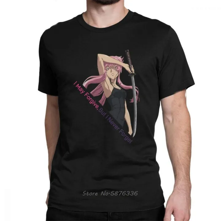 Anime Mirai Nikki Men's T Shirt Gasai Yuno Manga Future Dairy Japanese Comic Yandere Tees Short Sleeve T-Shirts Pure Cotton
