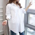 Mid-Length White Shirt for Female Students Loose Base Korean All-Match Simple Large Size Women's Shirt Sun Protection Clothing.