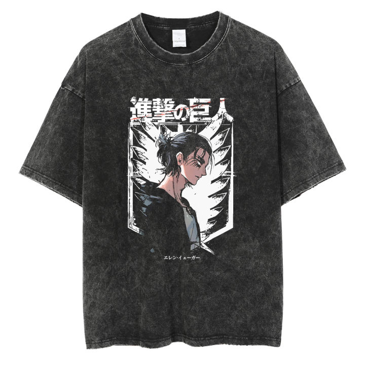 Hip hop Harajuku washed tshirt Japanese anime Attack on Titan printed T-shirt men cotton casual T shirt summer short sleeve tees
