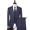 Men Fashion 3 Pieces Suit Spring Autumn Plaid Slim Fit Business Formal Casual Check Suits Office Work Party Prom Wedding Groom.