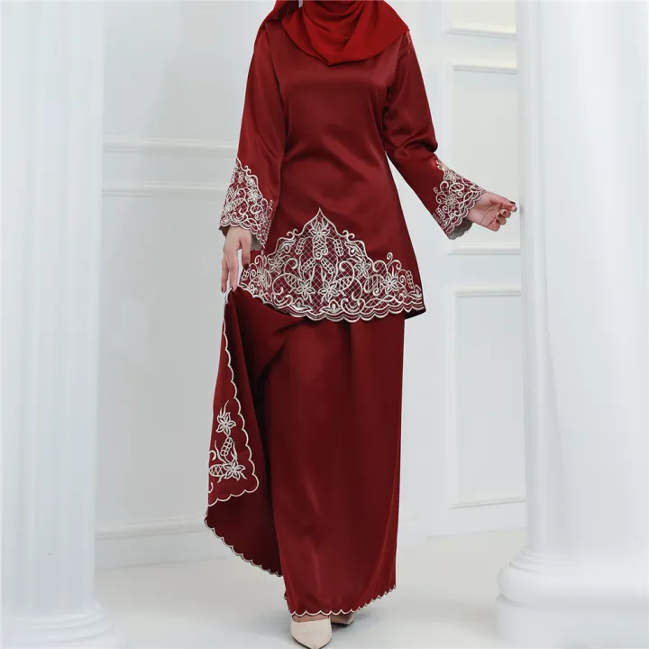 Muslim%20Sets%20Long%20Sleeve%20Tops%20Skirts%20Malaysia%20Baju%20Kurung%20Turkish%20Suit%20Embroidery%20Casual%20Solid%20Women%20Matching%20Set%20Ladies%20Outfits%20-%20Image%206