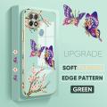Jizetin (Free Lanyard) for OPPO A15 A15S Back Cover Peach Blossom and Butterfly Luxury 6D Plating Case Side Pattern Soft Silicone Square Mobile Phone Cases. 