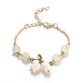 Sweet Vintage Pearl Lily Flower Bracelet for Women Korean Cute Tassel Peach Pendant Bracelet Aesthetic Jewelry. 