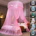 Breathable Hanging Mosquito Net Top Hook Lace Bed Canopy Encrypted Mesh Round Dome Court Style Crib Canopy Bedroom Decoration.