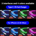 NNBILI 7A Glowing Cable Micro,iOS USB Type C Cable 100W Super Fast Charging For Huawei Samsung Xiaomi Phone USB Wire LED Cable.