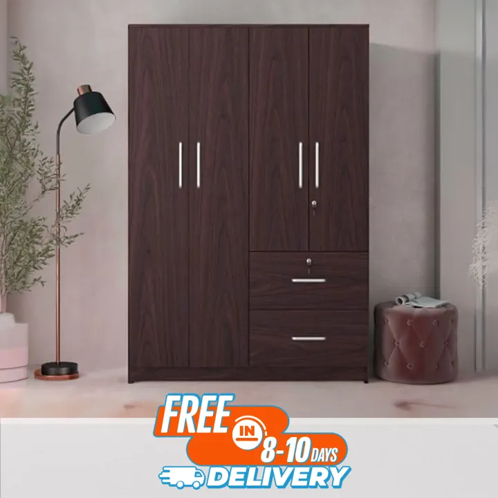 Partex Wardrob Urban Walnut Secure 4-Door Almirah, Partex MDF Laminated Board Wardrobe ...