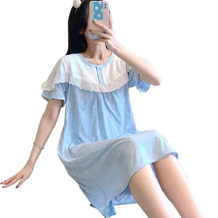 Summer%20maternity%20cotton%20postpartum%20confinement%20gown%20nursing%20nightgown%20summer%20pregnancy%20period%20breastfeeding%20outside%20-%20Image%205