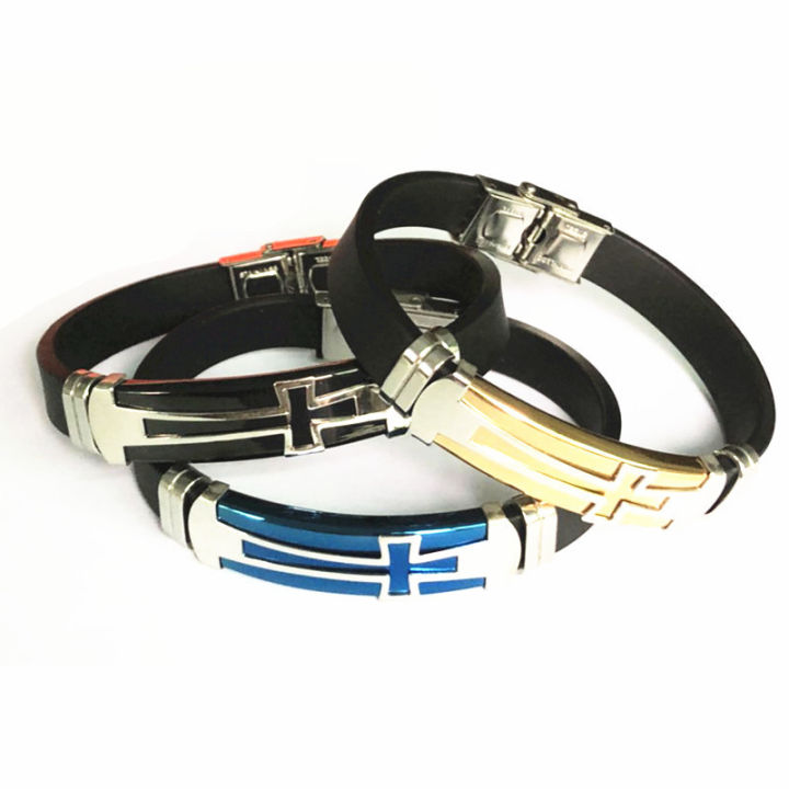 Personality retro simple cross men's bracelet Korean fashion trendy men's silicone bracelet cross-border spot