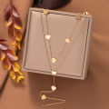 Double Layer Gold Color Heart Pendant Necklace For Women Girl Fashion Stainless Steel Choker Chain Neck Wedding Jewelry Gift. 
