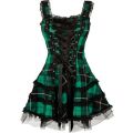 Dress Women Classic Frill Lace Dresses Sleeveless Plaid Vintage Gothic Mini Dresses Ball Gowns Cosplay Costume Plus Size Dress.
