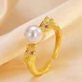 Chinese Style Real Gold Plated Finger Ring Open Adjustable Finger Ring Two Dragon Pearl Wedding Finger Ring Jewelry Women. 