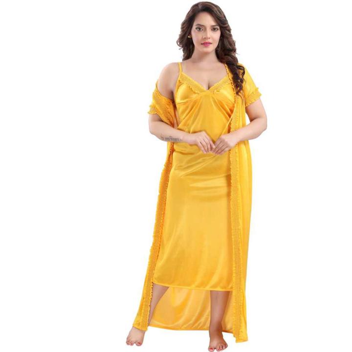 Fashionable Part Nighty Ladies Sexy Silk Satin Night Dress