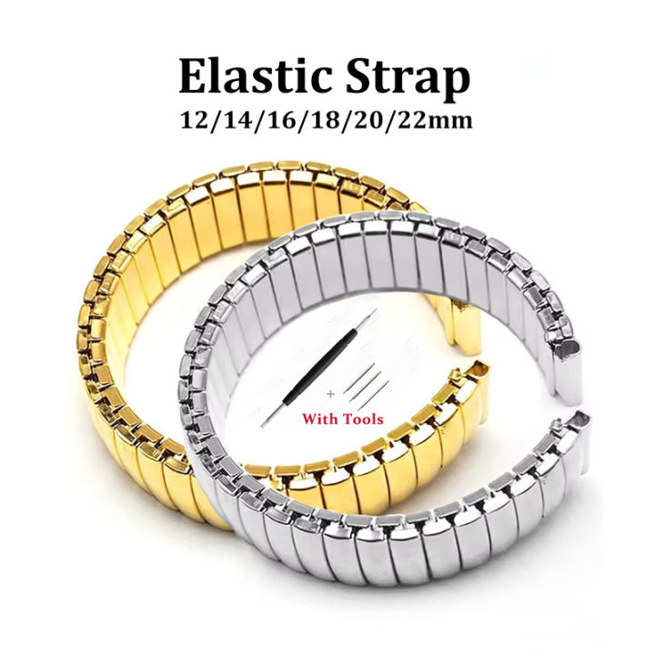 12mm 14mm 16mm 18mm 20mm 22mm Elastic Stretch Expand Stainless Steel Watch Band Universal Metal Watch Strap Silver Gold Bracelet