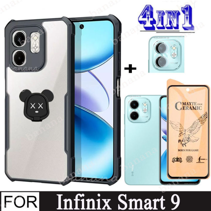 Infinix Smart 9 Shockproof Phone Case for Infinix Smart 8 7 Hot 50i 40i 4 in 1 Camera Lens Ceramic Tempered Glass Screen Protector and Mobile phone holder