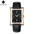 Stylish Men's Square Watch WWOOR Business Quartz Watch For Men Gold Black Leather Waterproof Date Wrist Watch relogio masculino. 