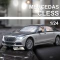 1:24 Mercedes Maybach S680 Diecast Alloy Car Luxurious Simulation Toy Vehicles Metal Car 6 Doors Open Model Car Sound Light Toys For Gift.