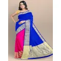 Blue Color Hand Print Silk  Saree For Women - Sari. 