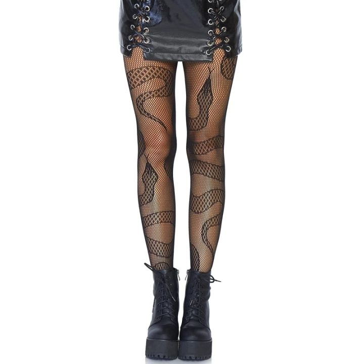 Women%20Dark%20Alternative%20Fishnet%20Tights%20Hosiery%20Snake%20Jacquard%20Pantyhose%20-%20Image%205