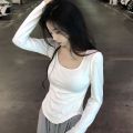 Pure Desire Style White Long Sleeve T T-shirt Women's Autumn and Winter Design Sense Niche Slim Bottoming Shirt Inner Wear Unique Chic Top. 