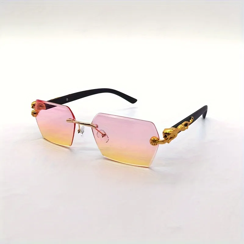 Trendy Vintage Rimless Polygonal Faceted Lens Sunglasses, With