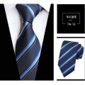 Tie men's navy blue striped formal dress business groom shirt to work interview professional hand-made tie. 