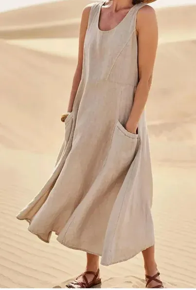Women%20Sleeveless%20Sundress%20Elegant%20Round%20Neck%20Solid%20Long%20Tank%20Dress%20Vintage%20Pockets%20Beach%20vestidos%20-%20Image%205