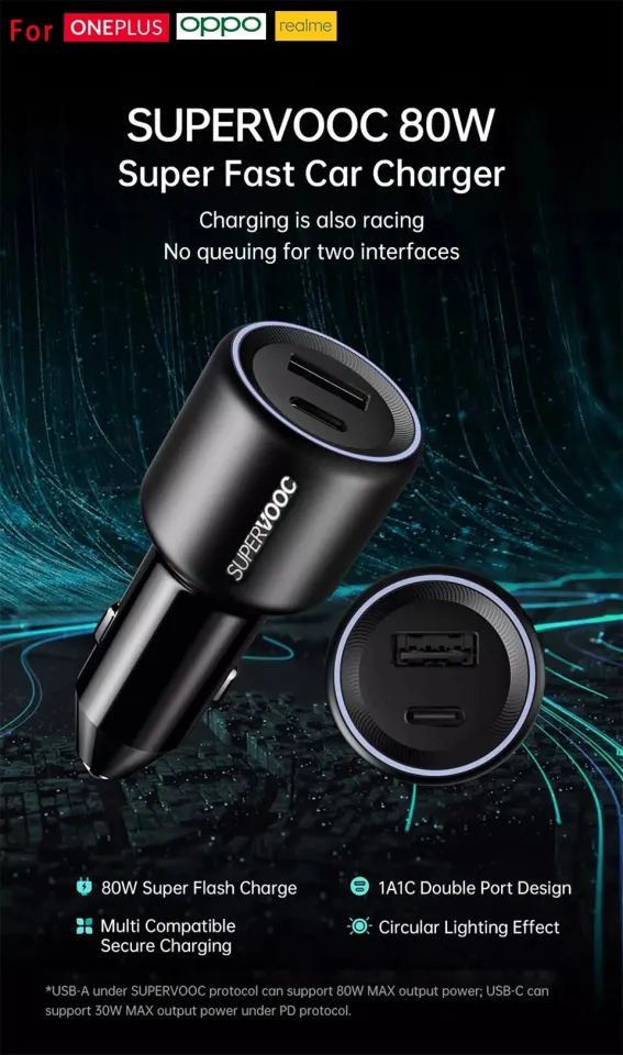 Original Oneplus 80w Supervooc Car Charger Super Fast Charging 65W