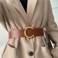 Punk Vintage Big Buckle Belts For Women New Design Black Waistbands Dress Lady Fashion Brown Wide PU Leather Waist Strap Coat. 