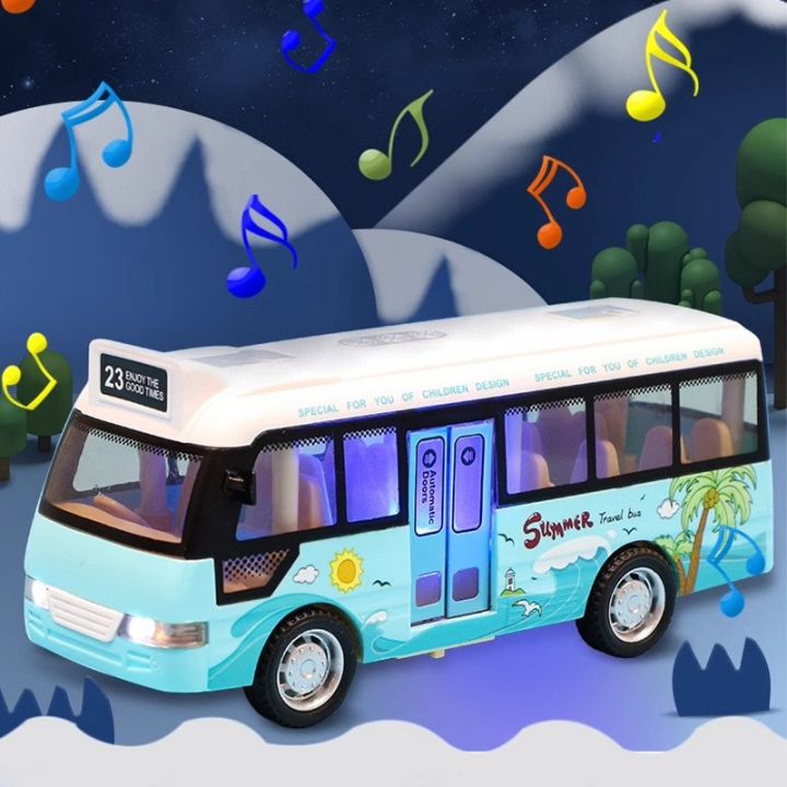 【Must-Have Gadgets】 School Bus Toys Cars Die Cast Metal Little Cars City Bus With Sound And Light Up Friction Powered Cars Play Toys Gift For Kids