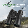12×42 HD Zoom Binoculars Low Light Level Night Vision Binocular BAK4 Prism Long Distance Telescope with Diopter Ring for Hunting. 