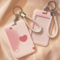 Cute Pink Love Credit Card Holders Keychain Bank ID Holders Badge Card Cover Case Business Card Holder Student Supplies. 