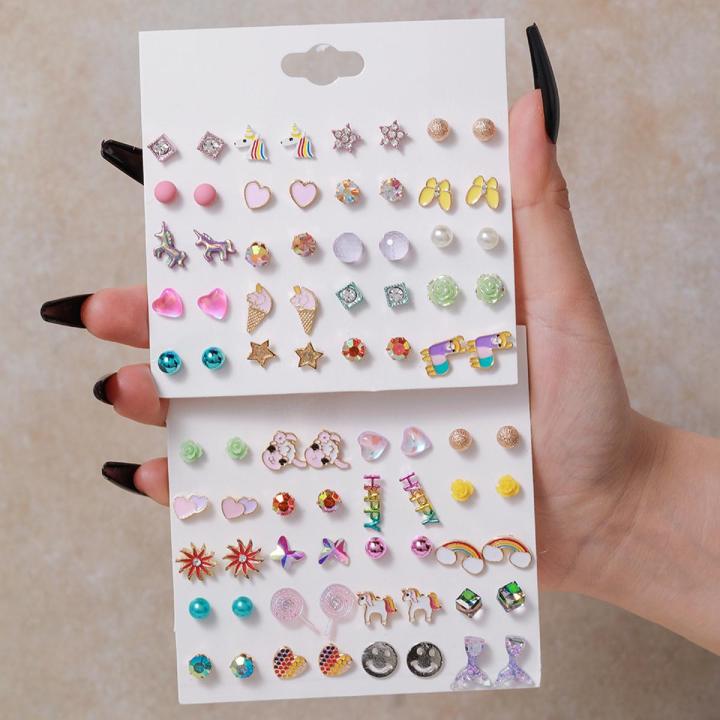 20 Pairs Cute Rainbow Unicorn Stud Earings Carton Flower Earring